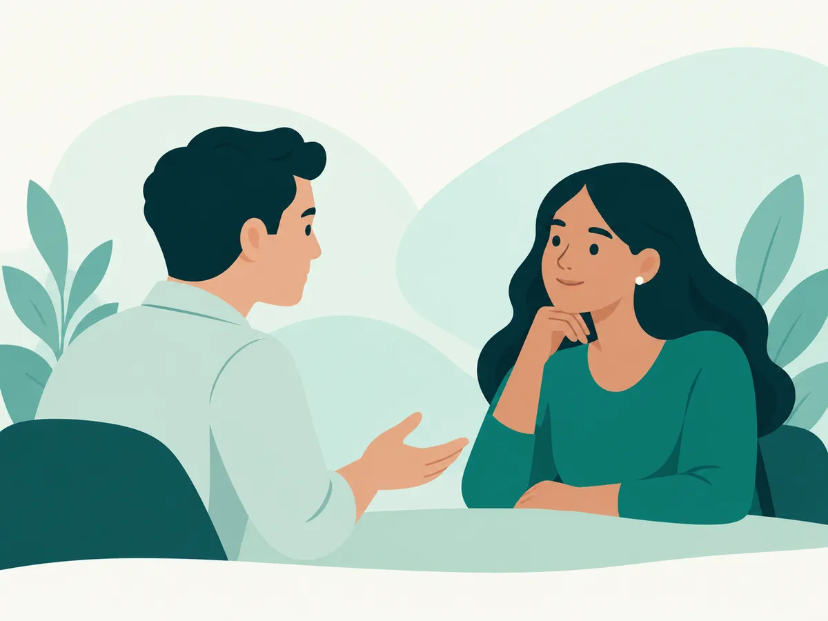 Duas pessoas conversando com calma.